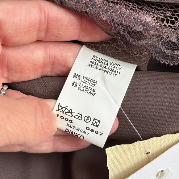 PINKO Short Delicate Lace Trim Detail Jacket Blazer Womens 6 Brown Satin Bow NWT - Picture 7 of 10
